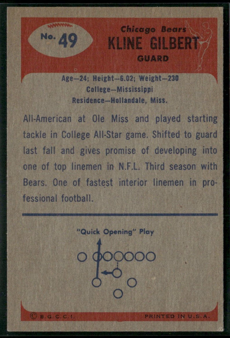 Kline Gilbert 1955 Bowman #49 Chicago Bears