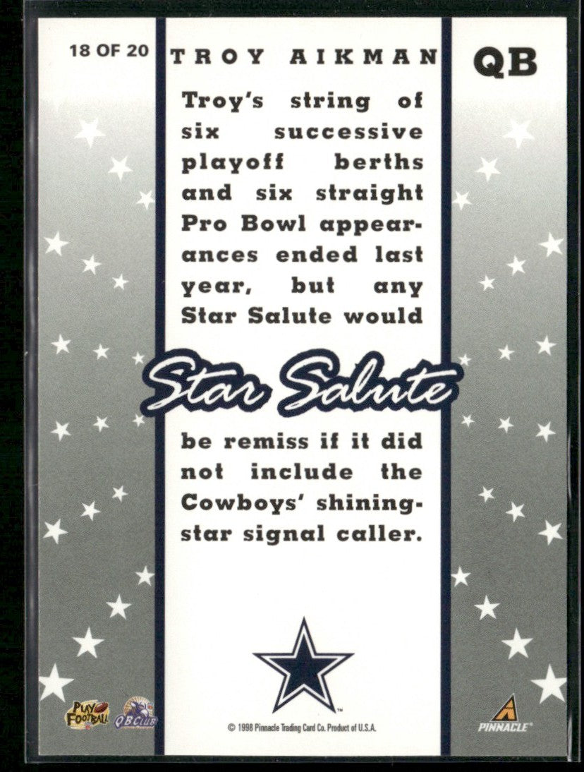 Troy Aikman 1998 Score Star Salute #18 Dallas Cowboys