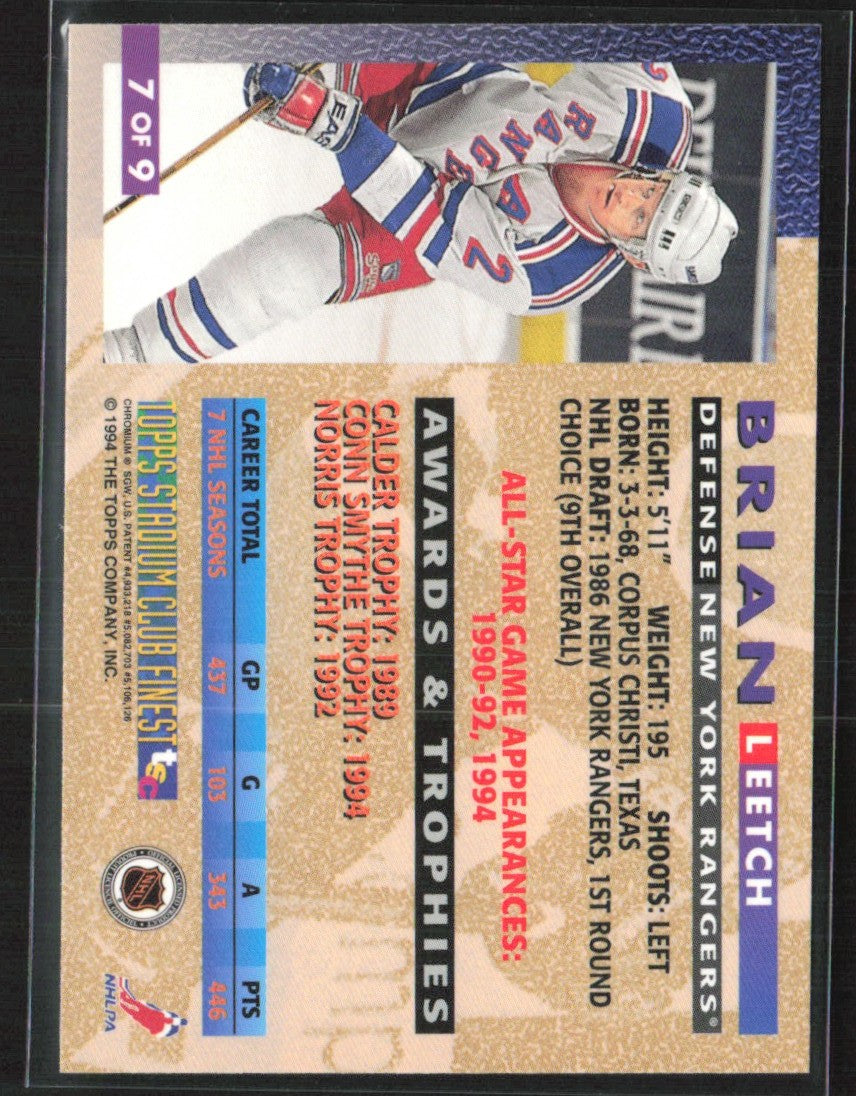 Brian Leetch 1994 Topps Stadium Club Finest #7 New York Rangers