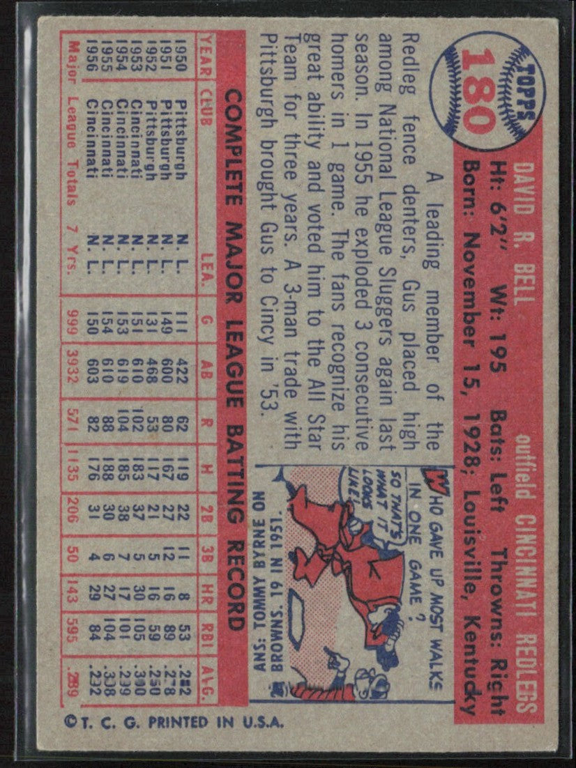 Gus Bell 1957 Topps #180 Cincinnati Reds