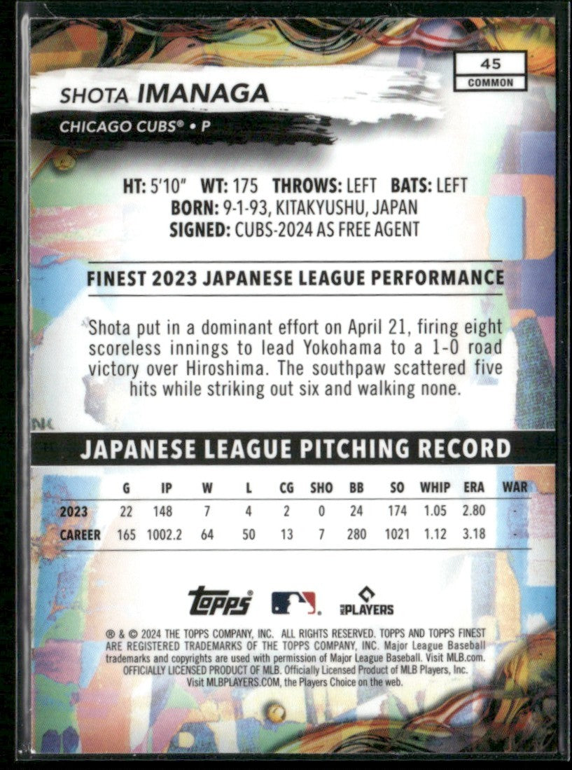 Shota Imanaga 2024 Topps Finest Common RC #45 Chicago Cubs