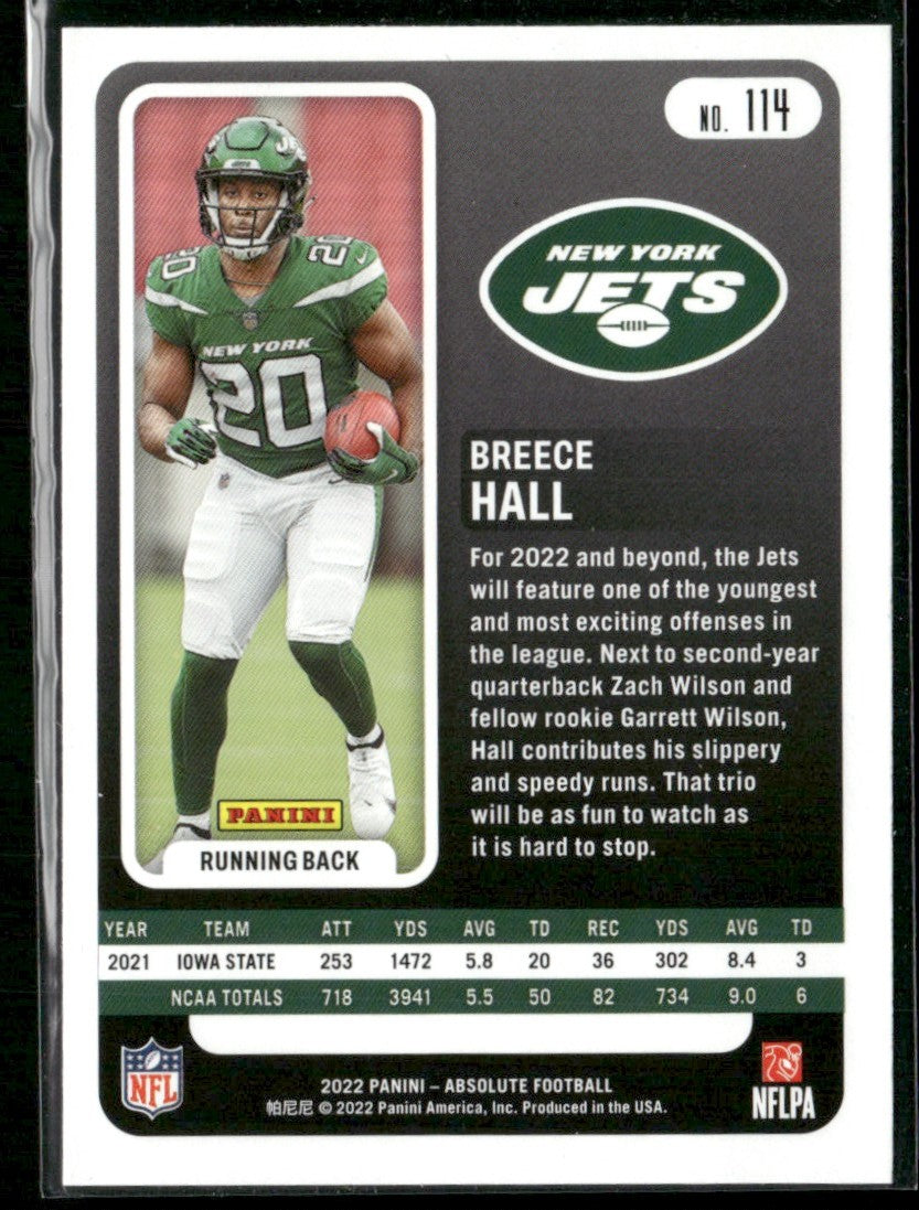 Breece Hall 2022 Panini Absolute RC #114 New York Jets