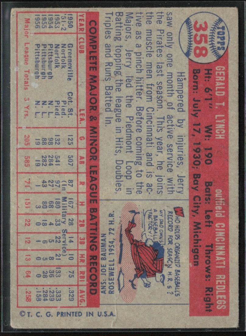 Jerry Lynch 1957 Topps #358 Cincinnati Reds