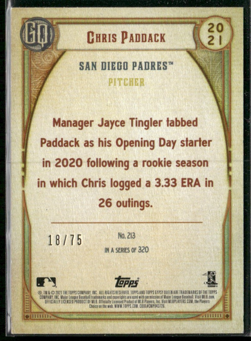 Chris Paddack 2021 Topps Gypsy Queen Mauve /75 #213 San Diego Padres