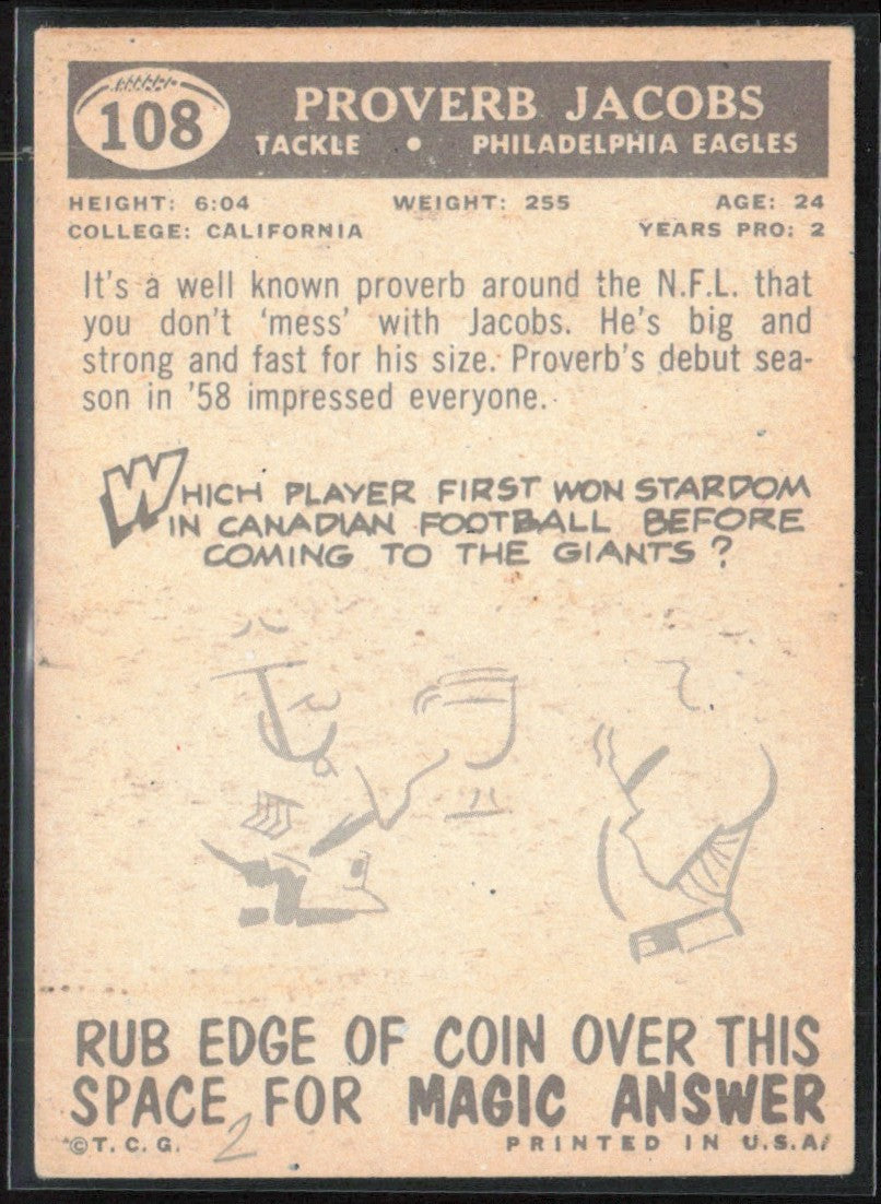 Proverb Jacobs 1959 Topps #108 Philadelphia Eagles