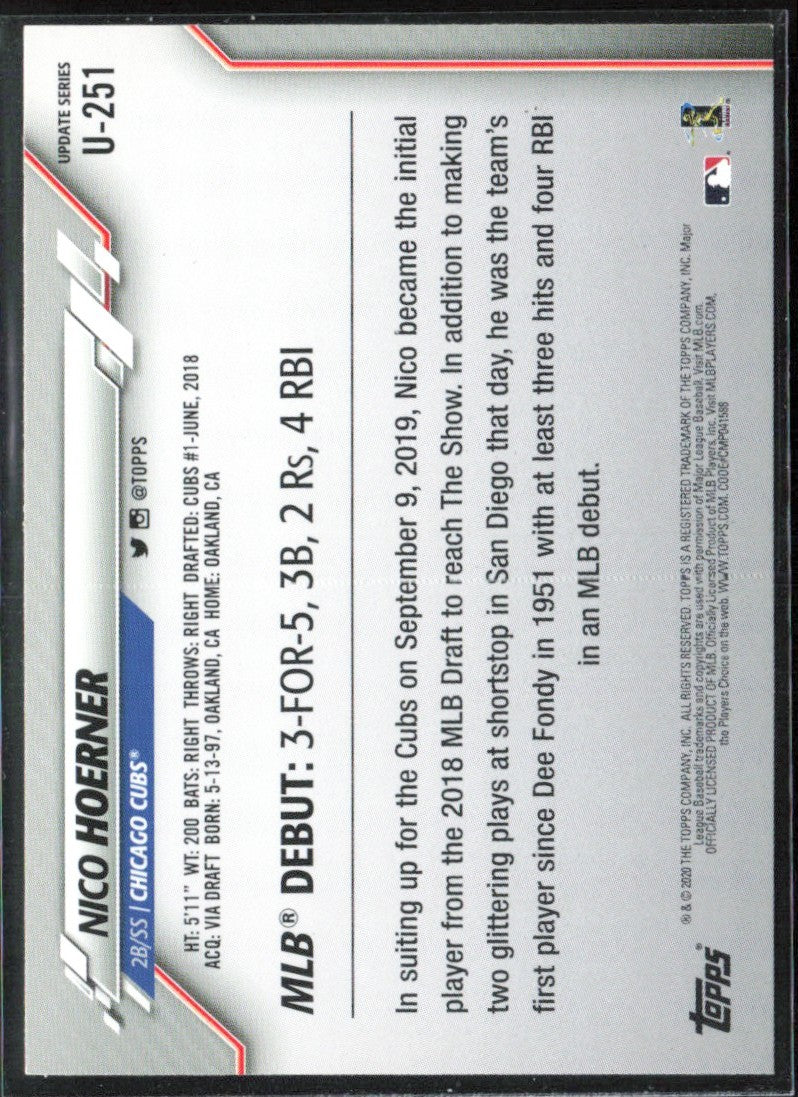 Nico Hoerner 2020 Topps Update RC #U-251 Chicago Cubs