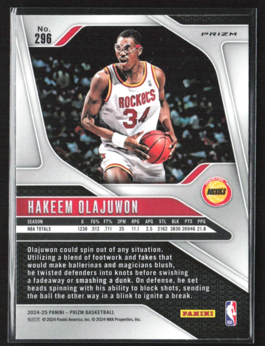 Hakeem Olajuwon 2024 Panini Prizm Legends China Silver #296 Houston Rockets