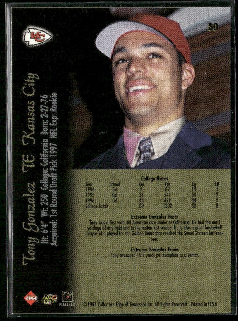 Tony Gonzalez 1997 Collector's Edge Extreme RC #80 Kansas City Chiefs