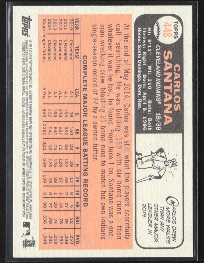Carlos Santana 2015 Topps Heritage SP #448 Cleveland Indians