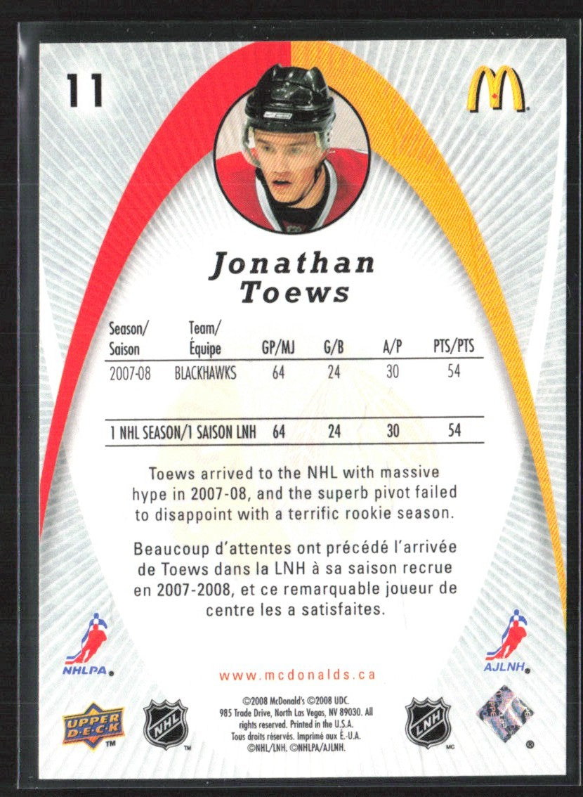 Jonathan Toews 2008 McDonald's Upper Deck #11 Chicago Blackhawks