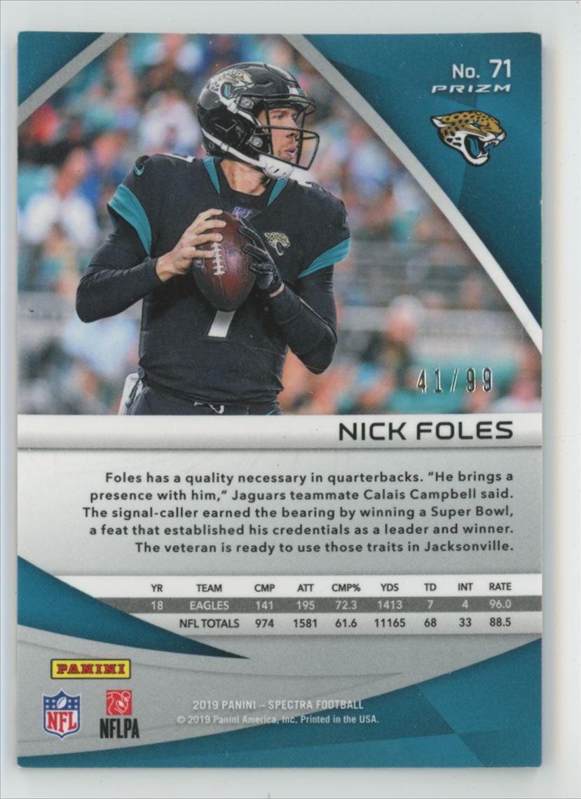 Nick Foles 2019 Panini Spectra /99 #71 Jacksonville Jaguars