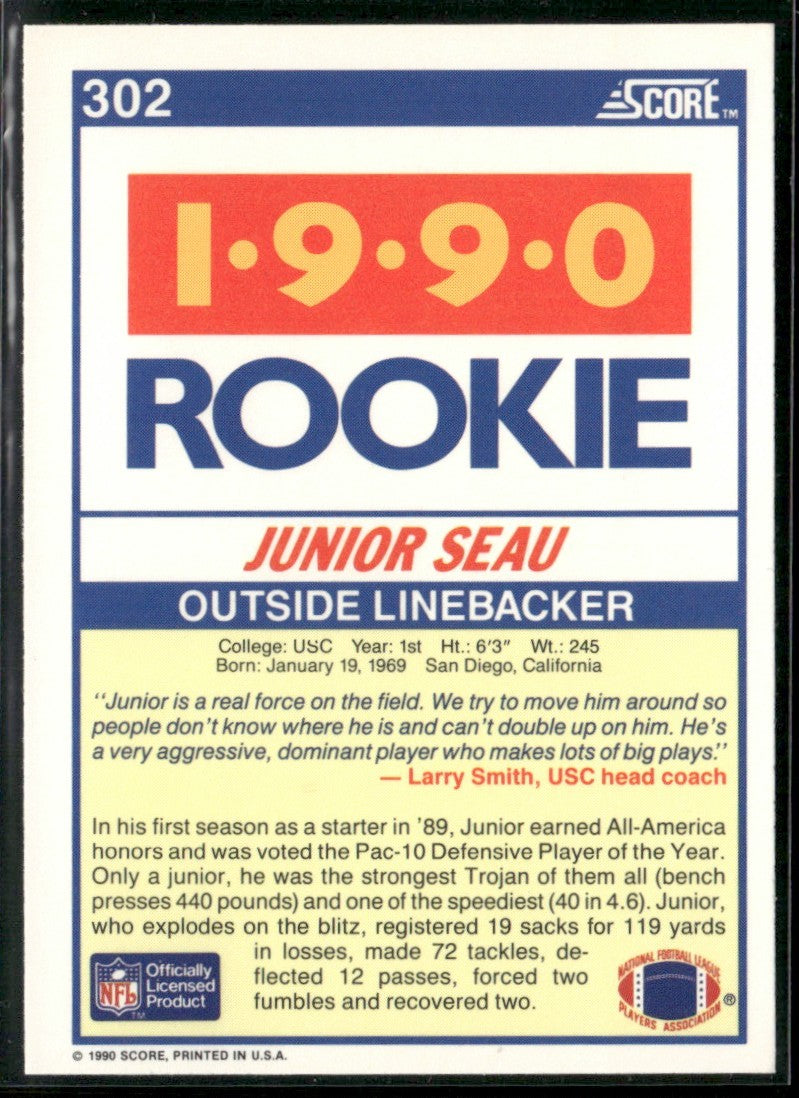 Junior Seau 1990 Score RC #302 USC Trojans