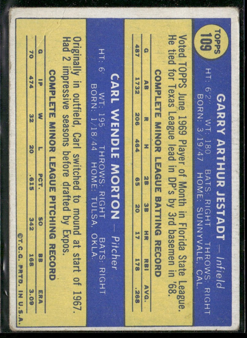 Expos 1970 Rookie Stars - Garry Jestadt/Carl Morton 1970 Topps RC #109