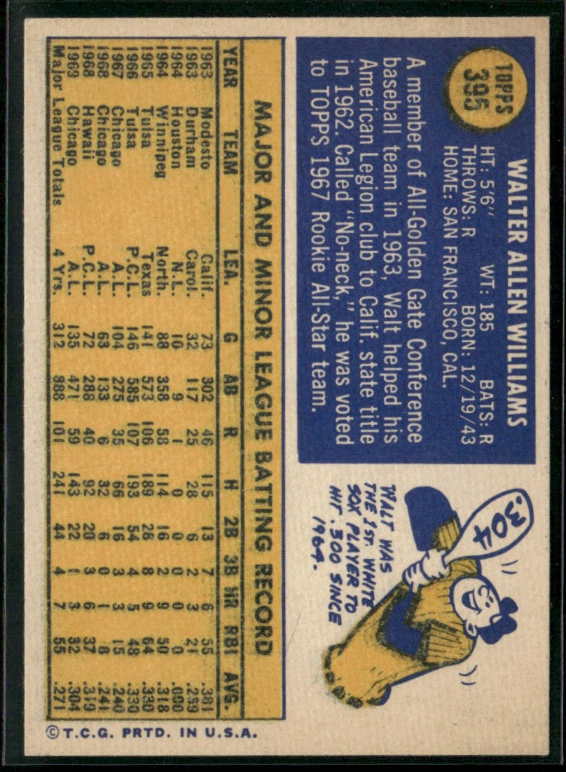 Walt Williams 1970 Topps #395 Chicago White Sox