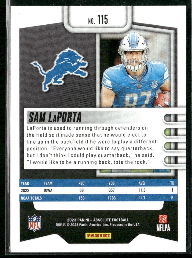 Sam LaPorta 2023 Panini Absolute Blue RC #115 Detroit Lions