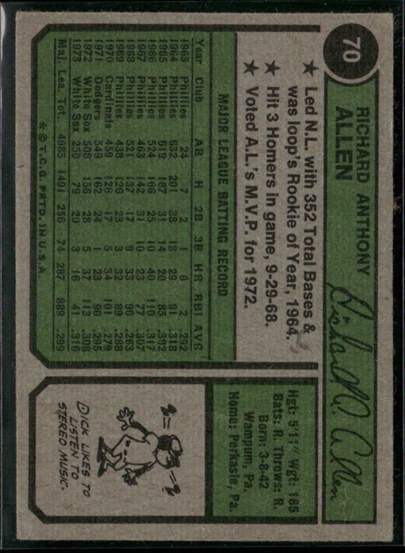 Dick Allen 1974 Topps #70 Chicago White Sox