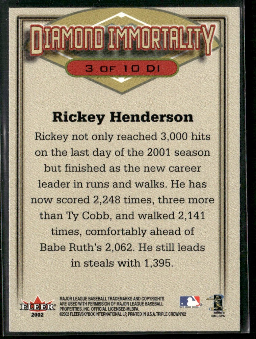 Rickey Henderson 2002 Fleer Triple Crown Diamond Immortality #3 San Diego Padres