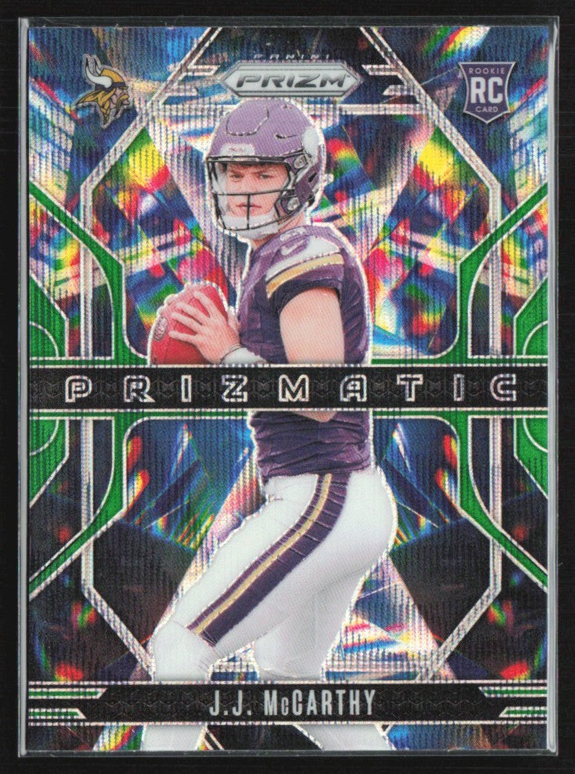 J.J. McCarthy 2024 Panini Prizm Prizmatic Green Wave RC #8 Minnesota Vikings
