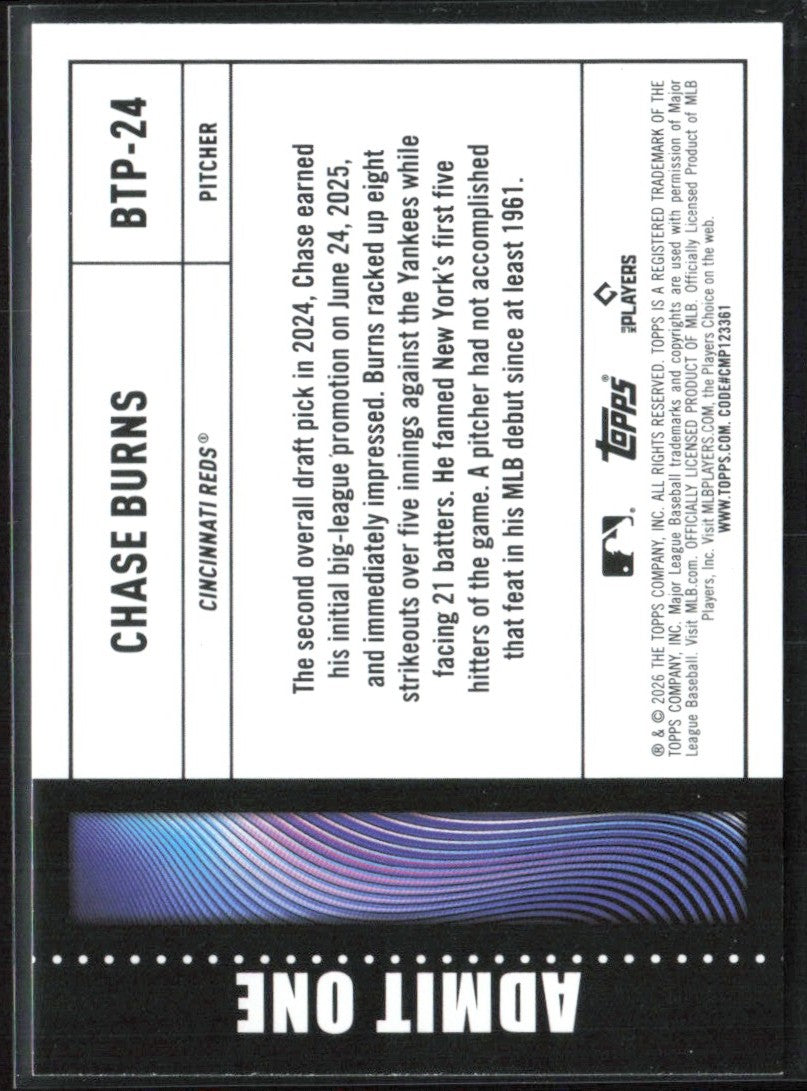 Chase Burns 2026 Topps Big Ticket Players RC #BTP-24 Cincinnati Reds