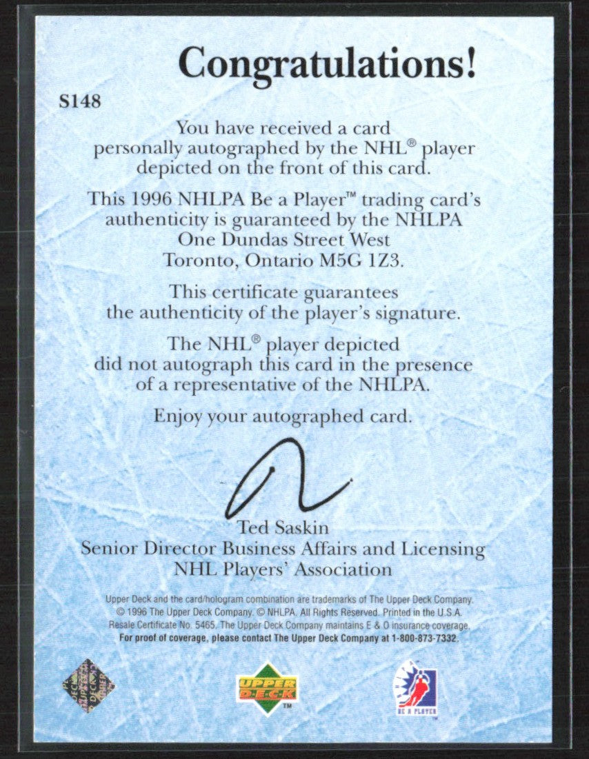 Michael Nylander 1995 Upper Deck Be a Player AUTO #S148 Calgary Flames