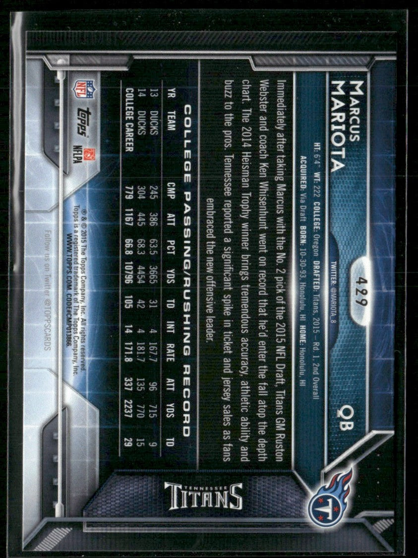 Marcus Mariota 2015 Topps RC #429 Tennessee Titans