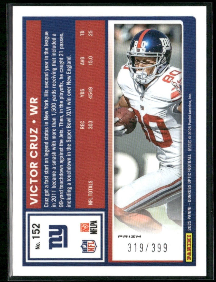 Victor Cruz 2025 Donruss Optic Neon Blue /399 #152 New York Giants