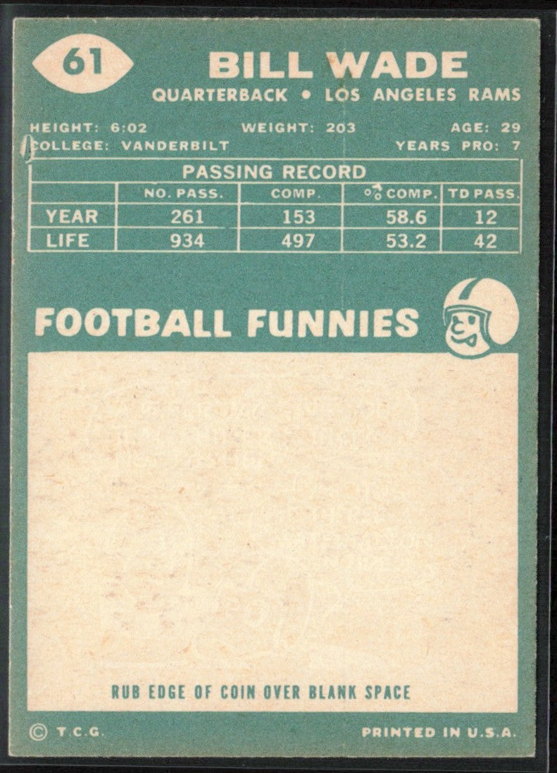 Bill Wade 1960 Topps #61 Los Angeles Rams