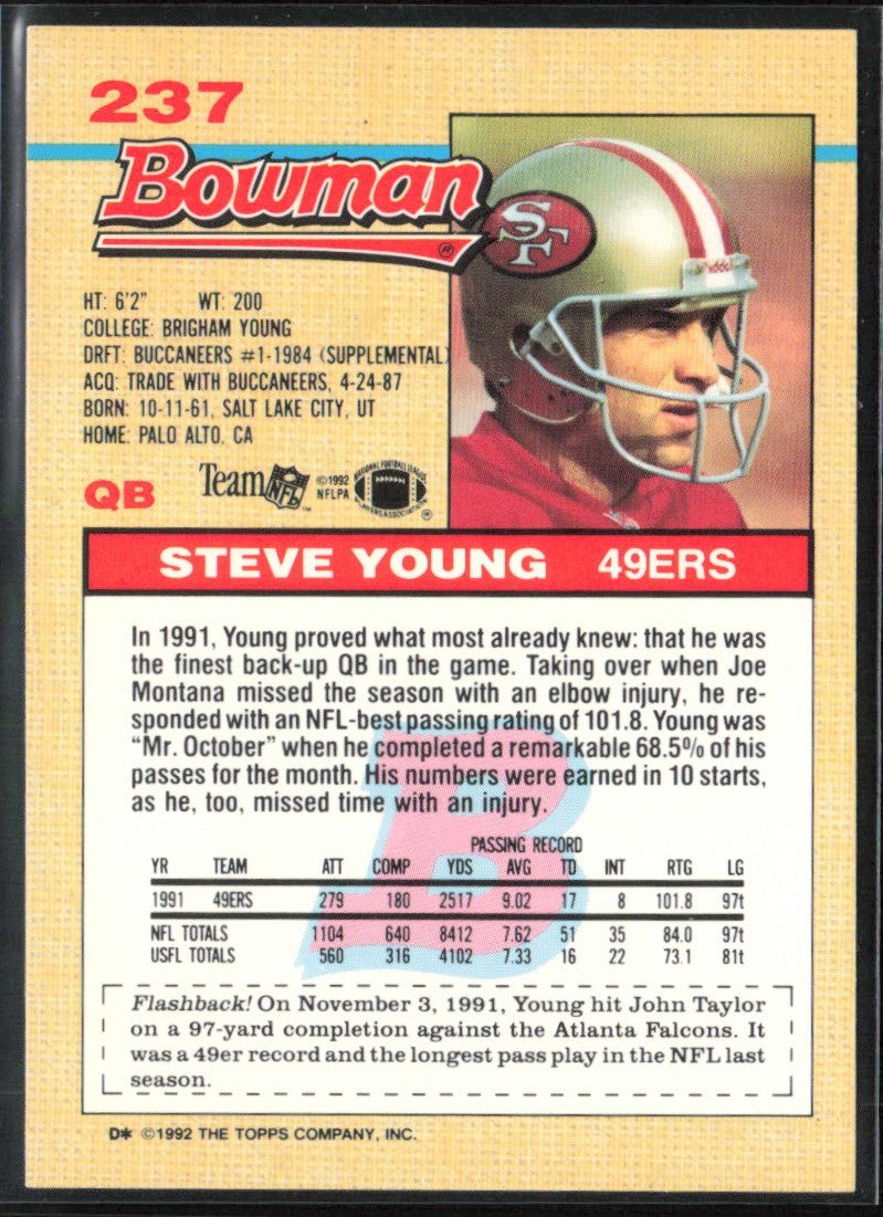 Steve Young 1992 Bowman #237 San Francisco 49ers