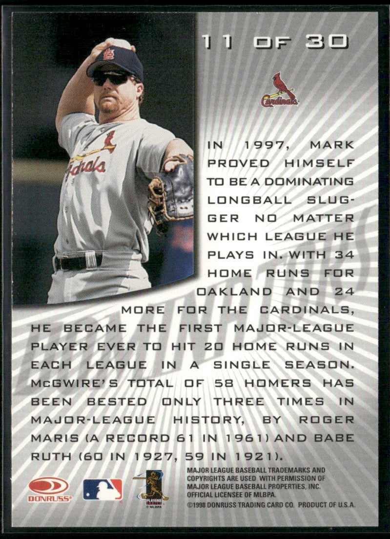 Mark McGwire 1998 Donruss Dominators #11 St. Louis Cardinals