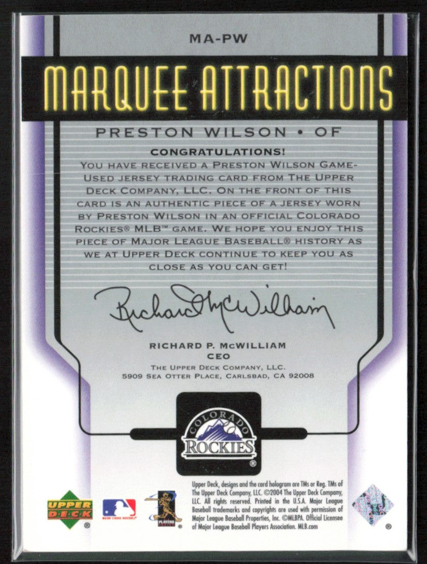 Preston Wilson 2005 Upper Deck Marquee Attractions Jersey Jersey #MA-PW