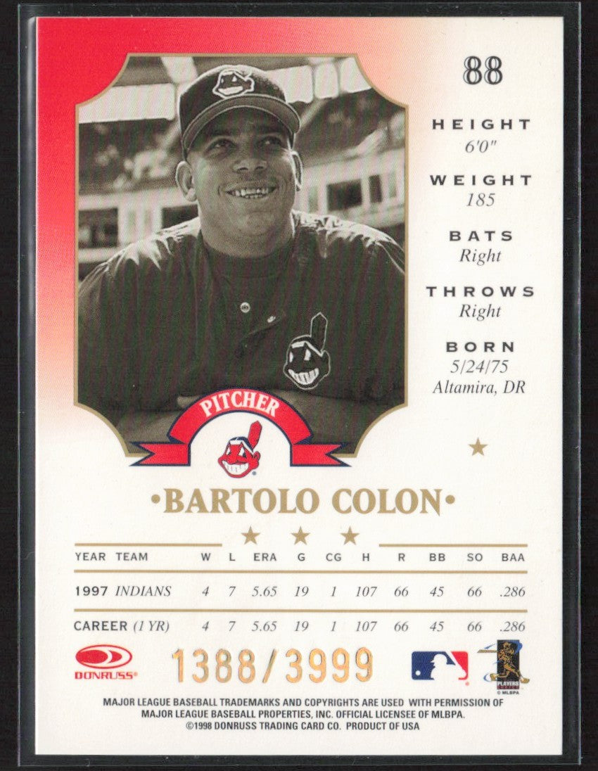 Bartolo Colon 1998 Leaf Fractal Foundation /3999 #88 Cleveland Indians