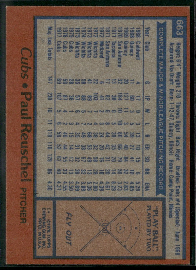 Paul Reuschel 1978 Topps #663 Chicago Cubs