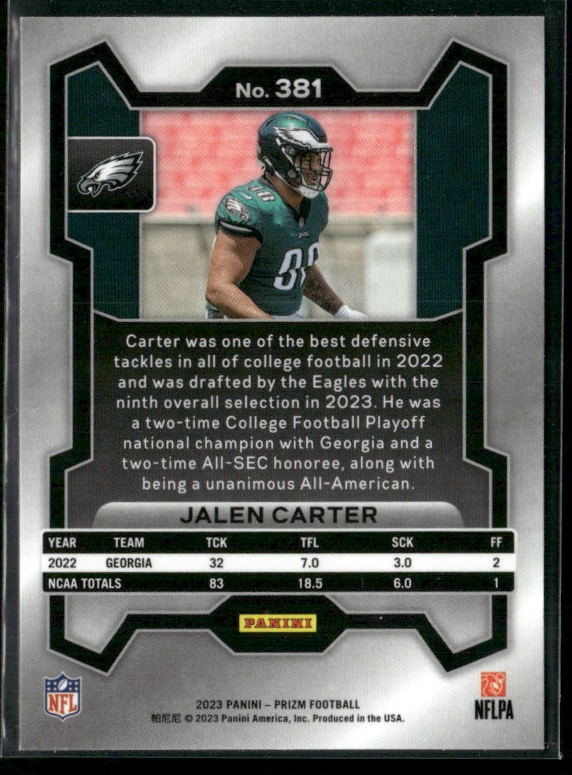 Jalen Carter 2023 Panini Prizm RC #381 Philadelphia Eagles
