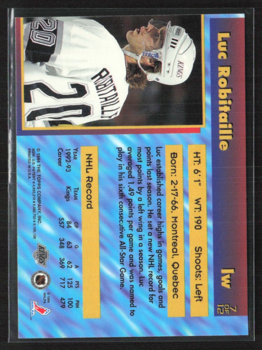 Luc Robitaille 1993 Topps Stadium Club Finest #7 Los Angeles Kings