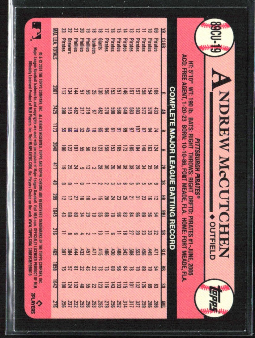 Andrew McCutchen 2024 Topps Chrome 1989 Design #89CU-19 Pittsburgh Pirates