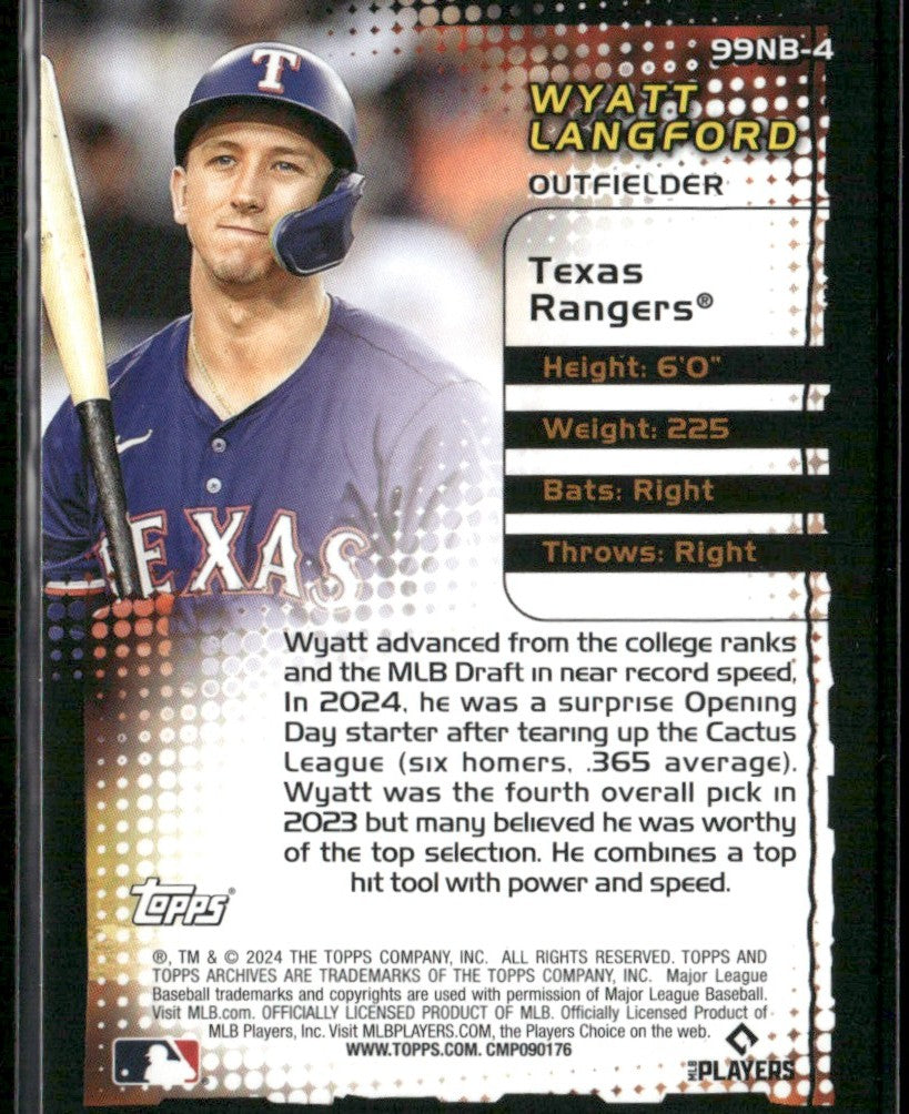Wyatt Langford 2024 Topps New Breed 1999 RC #99NB-4 Texas Rangers