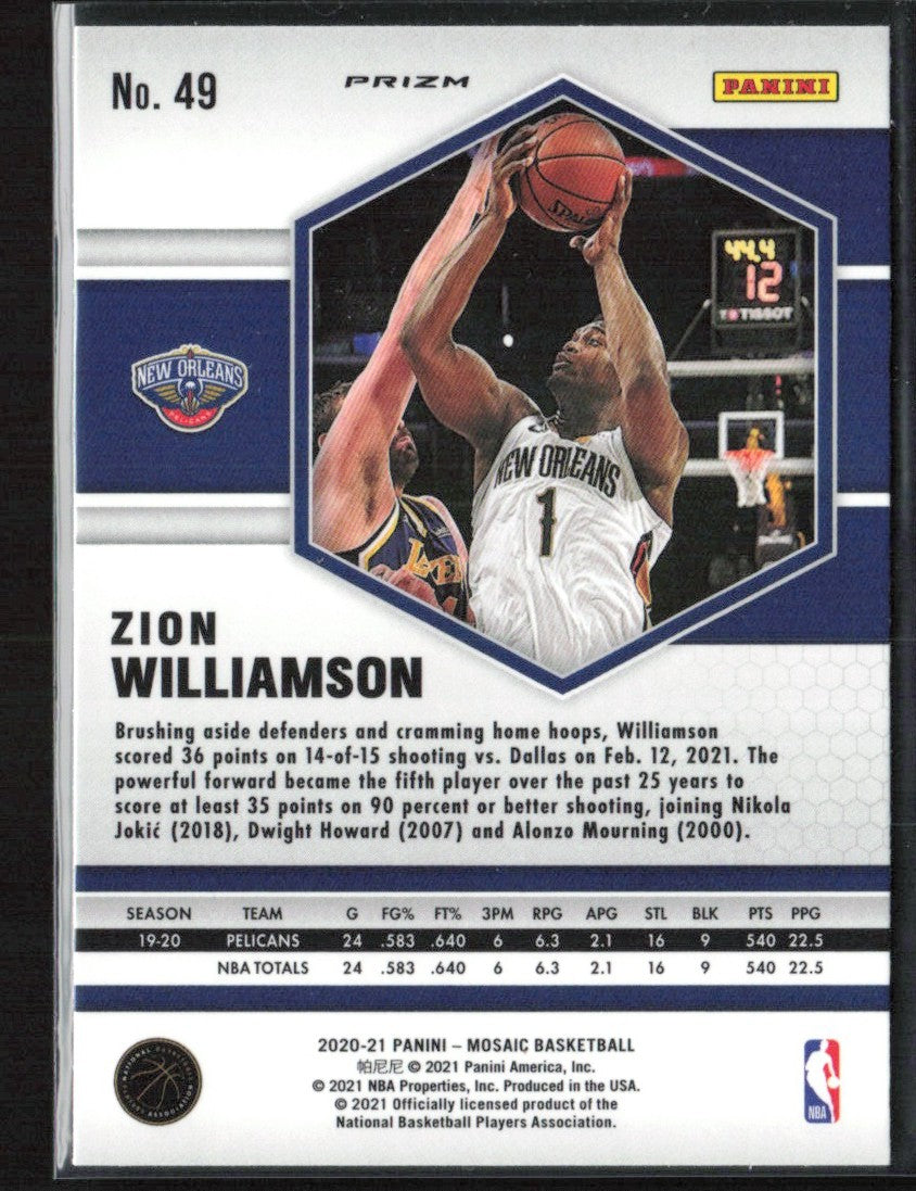Zion Williamson 2020 Panini Mosaic Red #49 New Orleans Pelicans