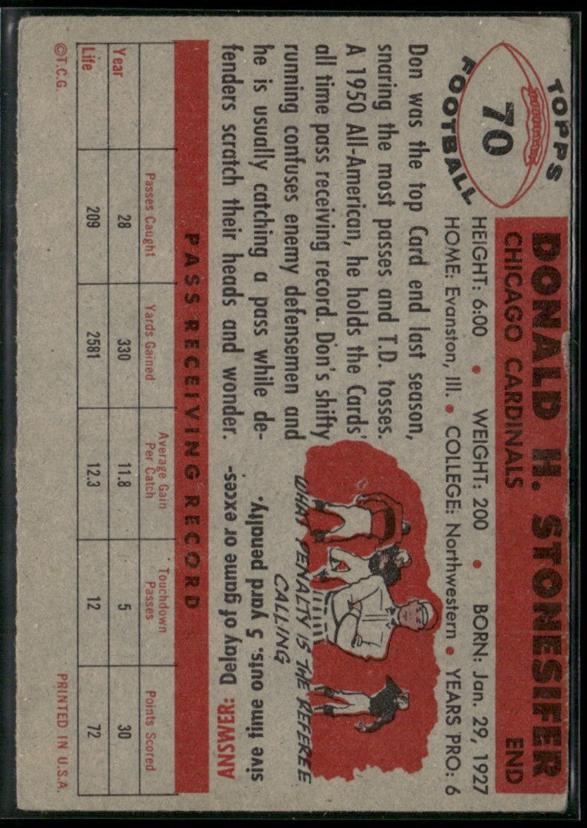 Don Stonesifer 1956 Topps #70 Chicago Cardinals