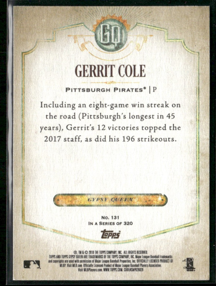 Gerrit Cole 2018 Topps Gypsy Queen Logo Swap #131 Pittsburgh Pirates
