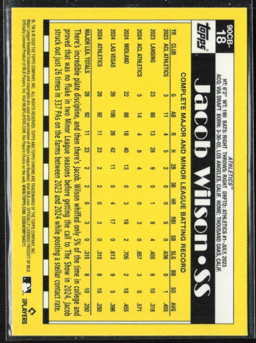 Jacob Wilson 2025 Topps Chrome 1990 RC #90CB-18 Oakland Athletics
