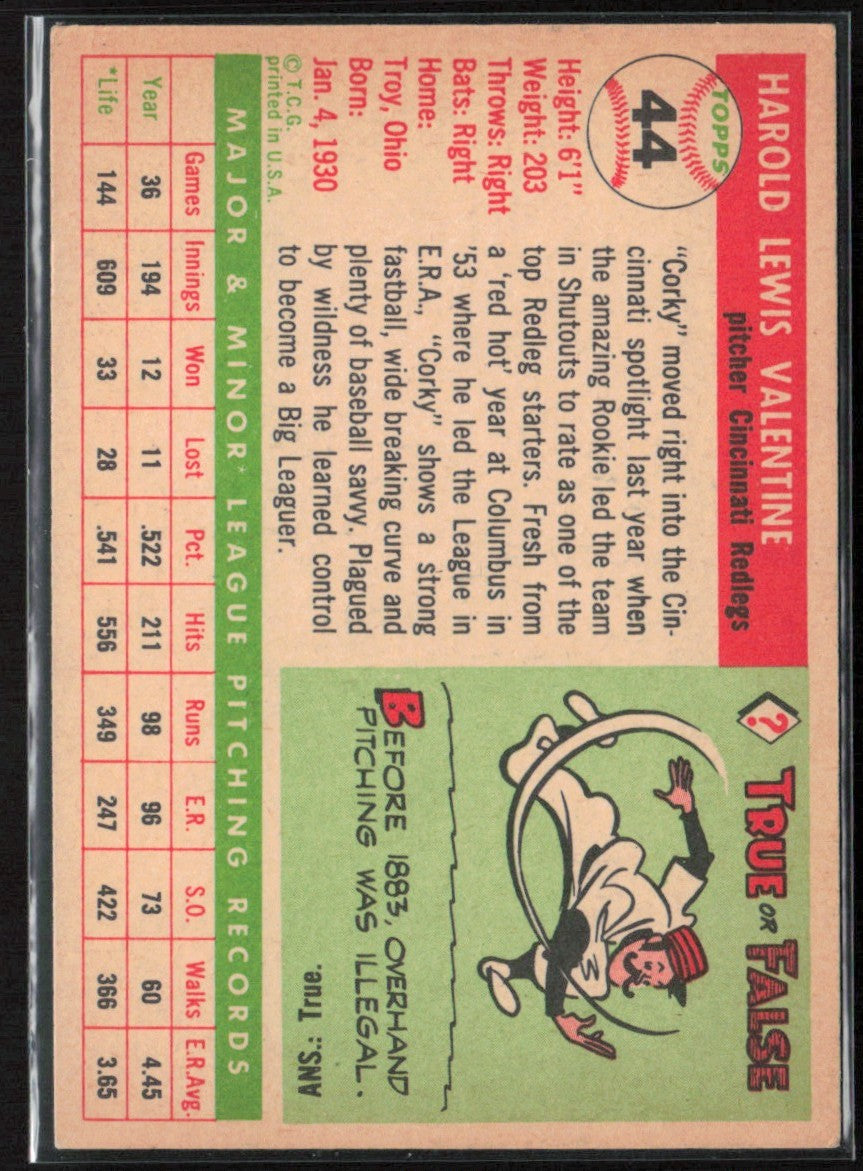 Corky Valentine 1955 Topps #44 Cincinnati Redlegs