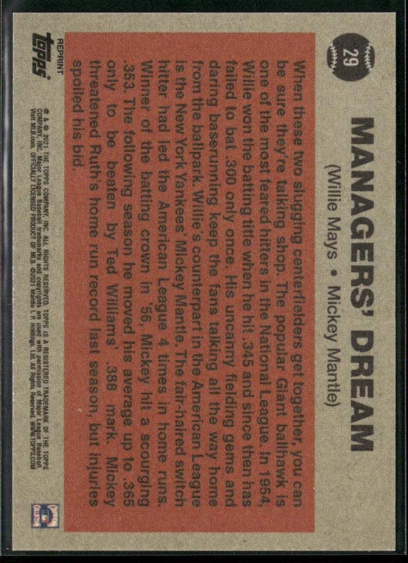 Managers' Dream (Mickey Mantle/Willie Mays) 2021 Topps #29