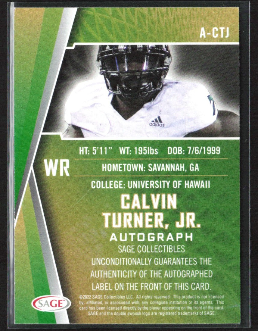 Calvin Turner Jr. 2022 SAGE High Series Black RC AUTO #A-CTJ