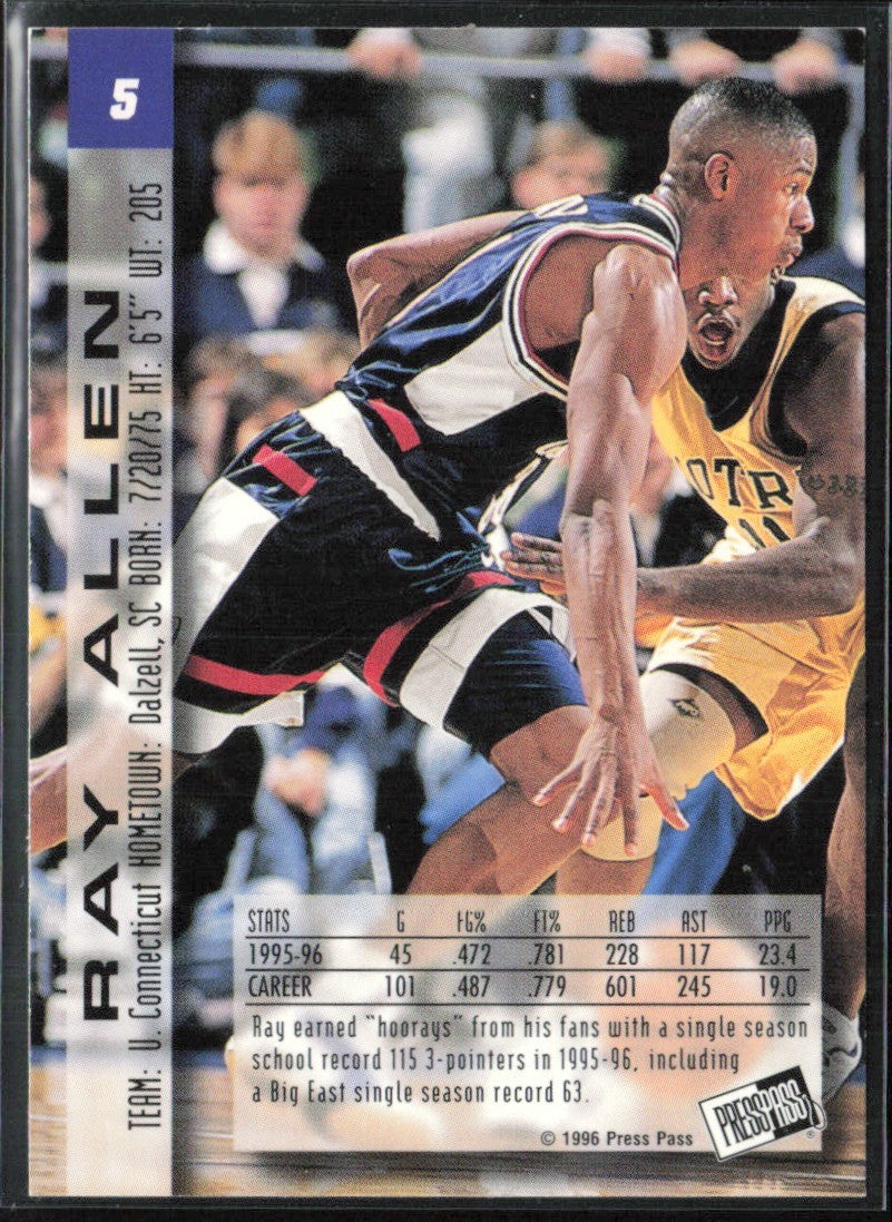 Ray Allen 1996 Press Pass RC #5 Connecticut Huskies