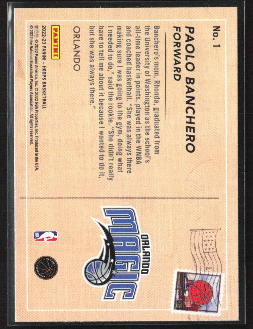 Paolo Banchero 2022 Panini NBA Hoops Rookie Greetings #1 Orlando Magic