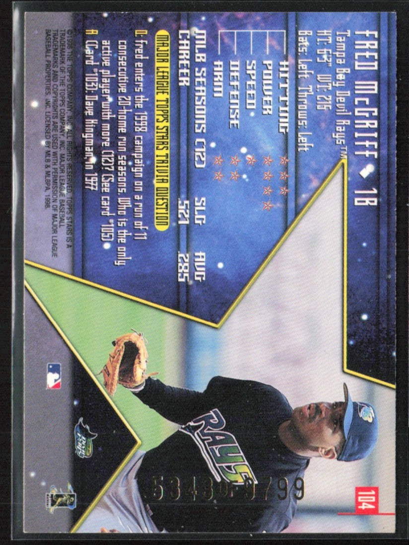 Fred McGriff 1998 Topps Stars /9799 #104 Tampa Bay Devil Rays