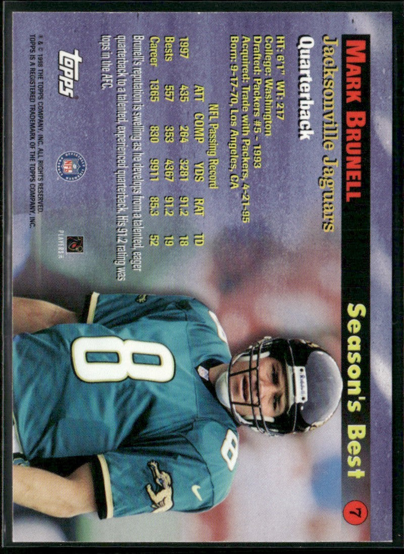 Mark Brunell 1998 Topps Season's Best Gunslingers #7 Jacksonville Jaguars