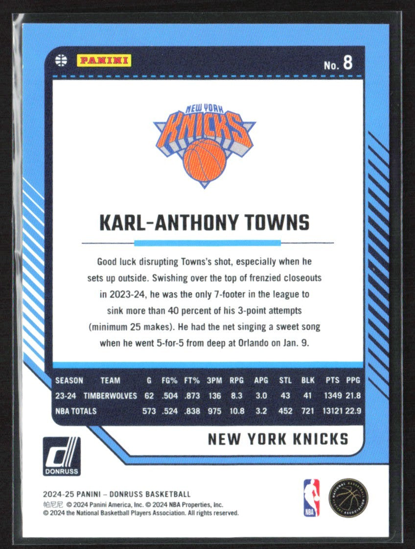 Karl-Anthony Towns 2024 Donruss Choice Red /99 #8 New York Knicks