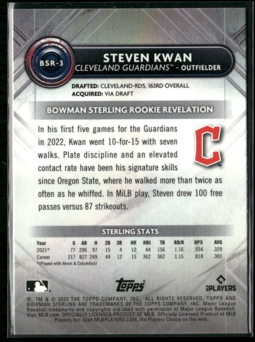 Steven Kwan 2022 Bowman Sterling RC #BSR-3 Cleveland Guardians