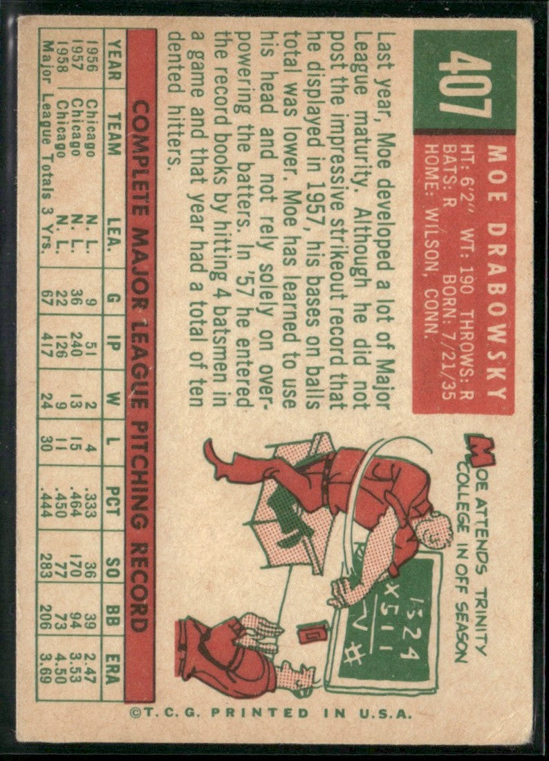 Moe Drabowsky 1959 Topps #407 Chicago Cubs